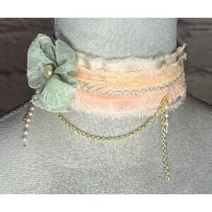 Handmade Shabby Chic Cottagecore Americana Choker with Pearls, Lace and Velvet